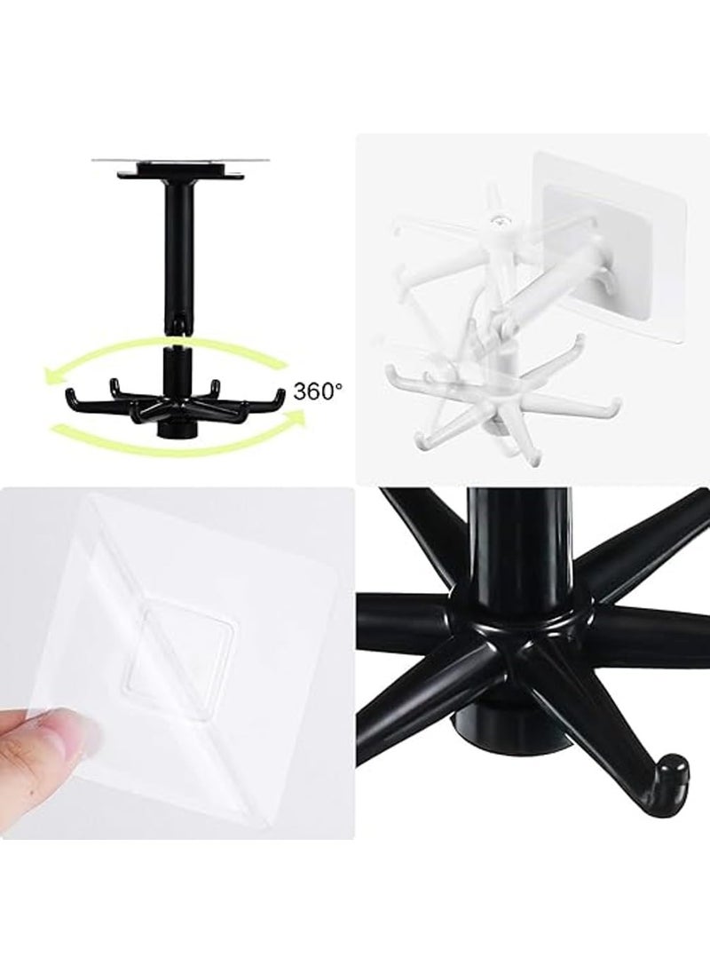 MORTON DEVIES MORTON DEVIES 4 Pcs 360 Degree Rotating SelfAdhesive Kitchen Wall Door Cabinet Hook Holders for HangingTowelClothesCups for BathroomHomePack of 4BlackWhite  - Image 2