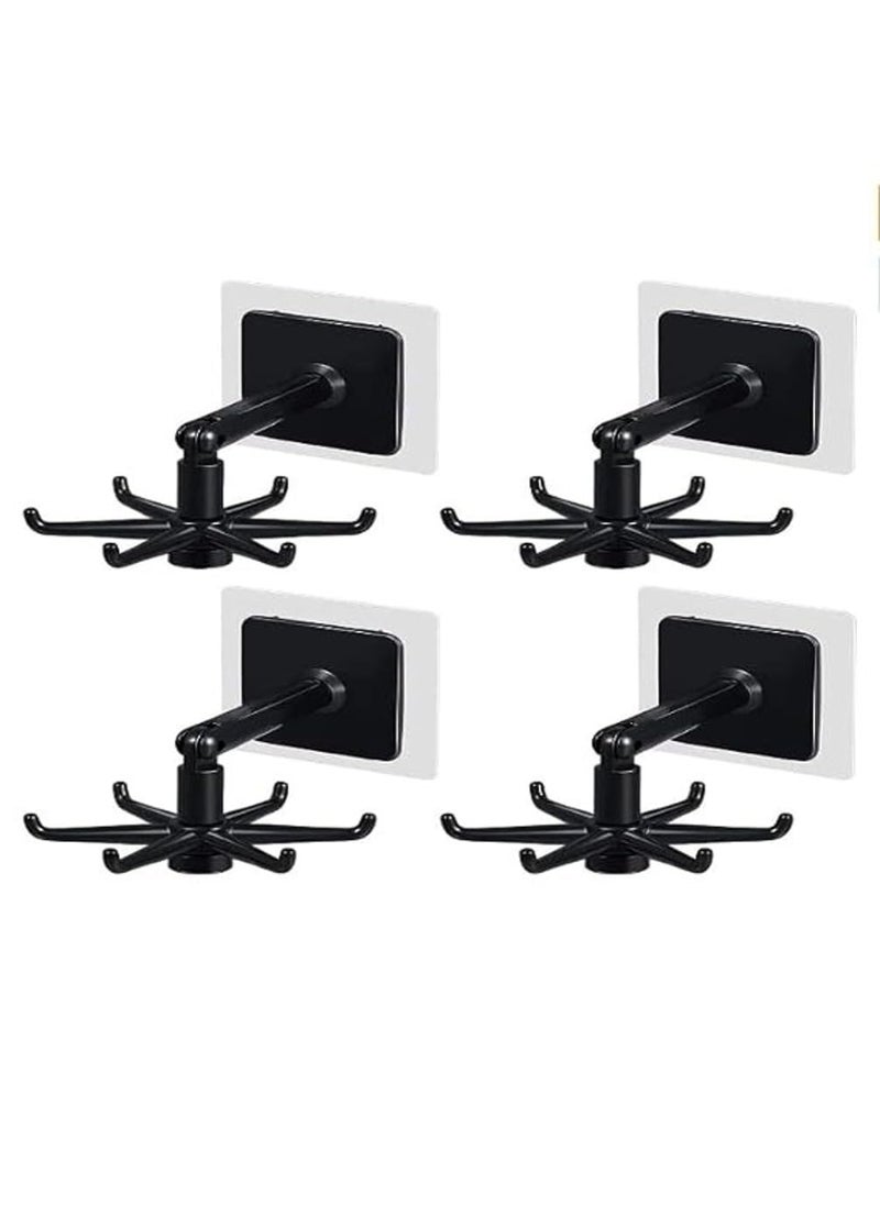 MORTON DEVIES MORTON DEVIES 4 Pcs 360 Degree Rotating SelfAdhesive Kitchen Wall Door Cabinet Hook Holders for HangingTowelClothesCups for BathroomHomePack of 4BlackWhite  - Image 1