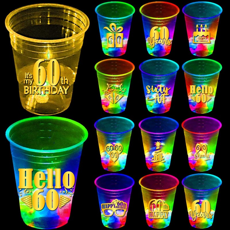 mishunyus 60th Birthday Party Cups 24 Pack Plastic Drinking Cups with Gold Foil Prints Table Decorations Centerpiece Supplies for 60 Year Old Anniversary 16 oz - Image 2