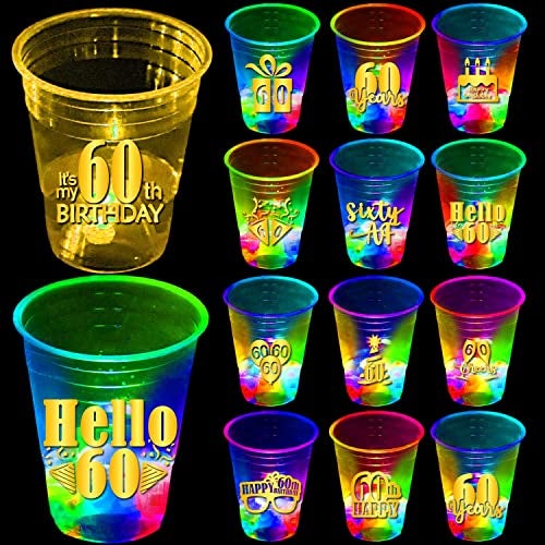 mishunyus 60th Birthday Party Cups 24 Pack Plastic Drinking Cups with Gold Foil Prints Table Decorations Centerpiece Supplies for 60 Year Old Anniversary 16 oz - Image 1