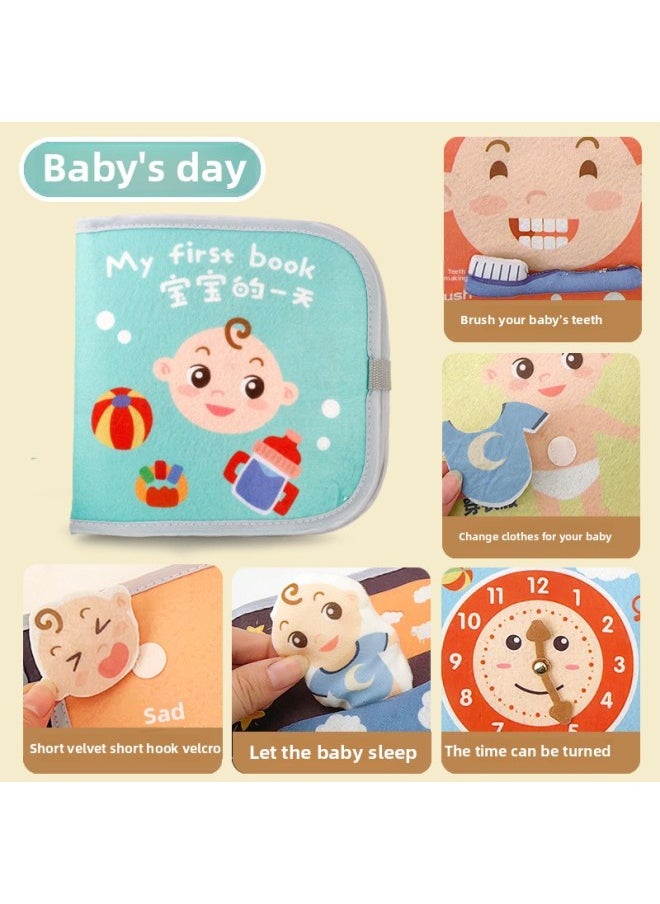 Manufacturers Supply Baby Early Education Cloth Book Tear Baby Three-dimensional Mute Cloth Book Hook And Loop Two-in-one Toy-Color:667-1 Scene Hands-on Big Cloth Book (baby One Day) 118g-Specifications:Support Tagging  - Image 1