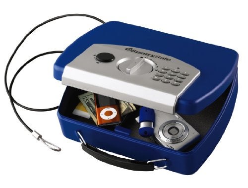 SentrySafe Small Blue Safe with Digital Keypad, Lock Box for Dorm or Travel can Store Money, Jewelry, Passports, ‎0.08 Cubic Feet, Exterior: 2.9 x 10 x 7.9 inches, P008EBLU - Image 3