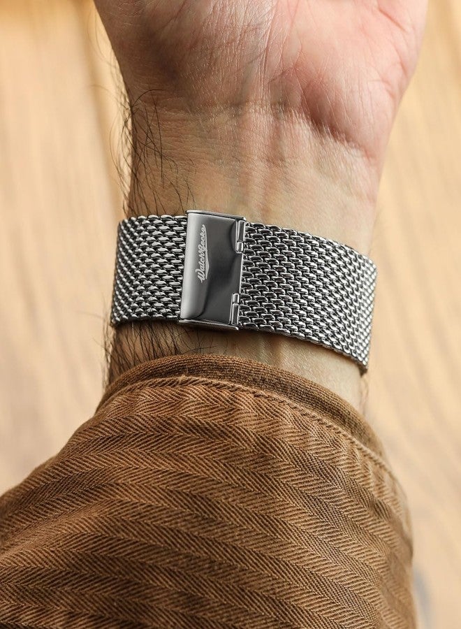 WatchGecko Classic Mesh Watch Strap, Polished or Satin Brushed Finish, 18-22mm. Men's Replacement Stainless Steel Band. Quick Release Spring Bars for Easy Changes, 22mm, Stainless Steel, No Gemstone - Image 5