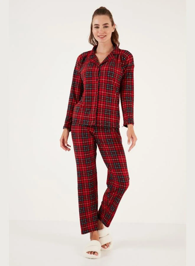 Lela Lela Patterned Elastic Waist Shirt Collar Woven Pajama Set Women's PAJAMA SET 6095660W4
