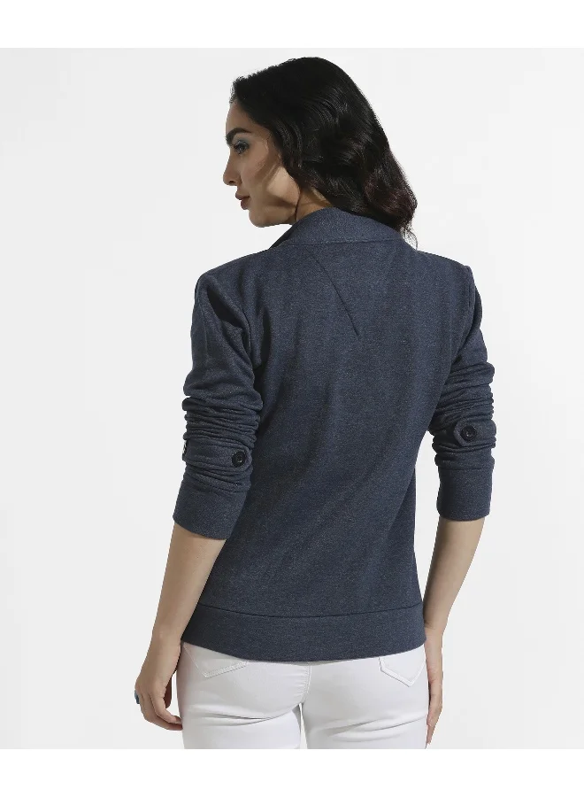 Pinacolada  Women's Prussian Blue Single-Breasted Jacket With Angled Open Pockets for Women | Best Price UAE
