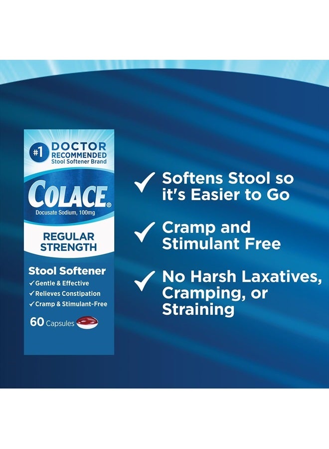 COLACE Regular Strength Stool Softener 100 mg Capsules 60 Count Docusate Sodium Stool Softener for Gentle Dependable Relief - Image 5