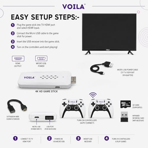 Voila M22 Retro Video Game Console for TV, Plug & Play Gaming Stick with Wireless Controller, 1080P HD HDMI Output, 64GB Storage, Portable Retro Gaming System, CE ROHS BIS Certified - Image 4
