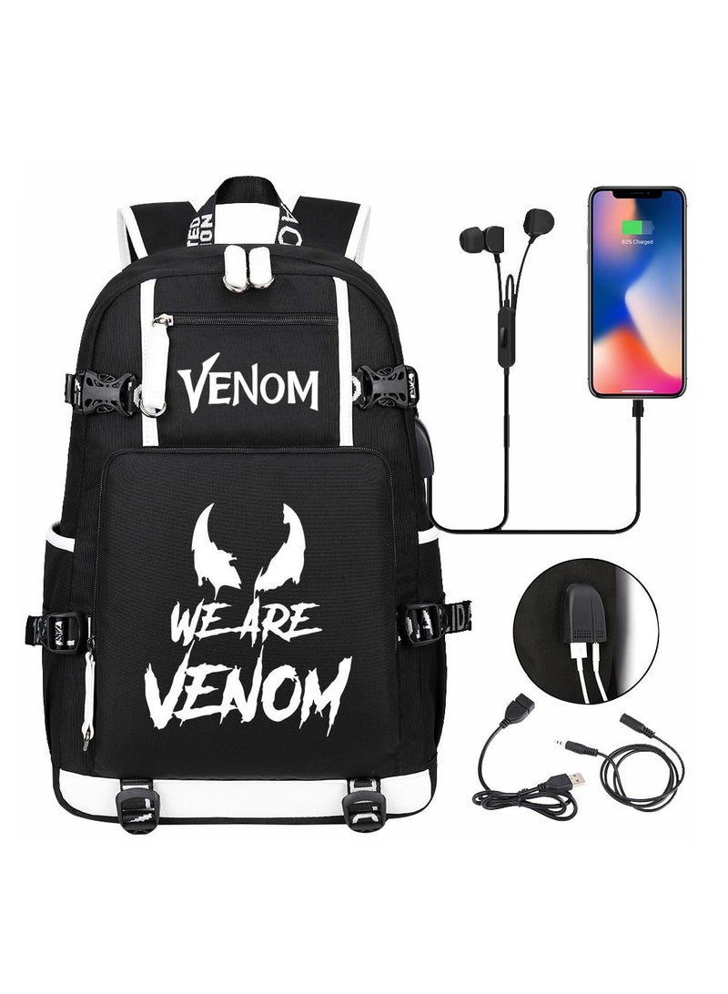 Venom USB printed leisure travel backpack