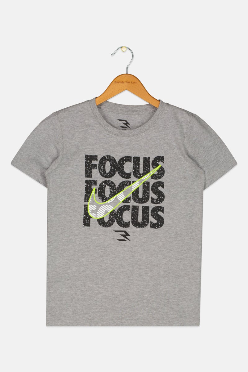 Nike Kids Boy Sportswear Fit Brand Logo Training T-Shirt, Grey Combo - Image 1