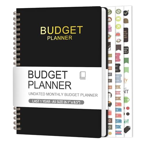 VALOME Budget Planner - Monthly Budget Book with Expense Tracker Notebook, A5(6.1" x 8.5") Financial Planner & Account Book to Take Control of Your Money, Bill Organizer With Pockets and Stickers - Black - Image 1