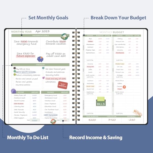 VALOME Budget Planner - Monthly Budget Book with Expense Tracker Notebook, A5(6.1" x 8.5") Financial Planner & Account Book to Take Control of Your Money, Bill Organizer With Pockets and Stickers - Black - Image 4