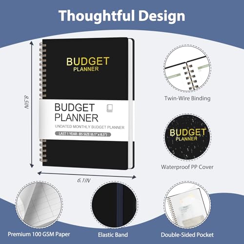 VALOME Budget Planner - Monthly Budget Book with Expense Tracker Notebook, A5(6.1" x 8.5") Financial Planner & Account Book to Take Control of Your Money, Bill Organizer With Pockets and Stickers - Black - Image 2