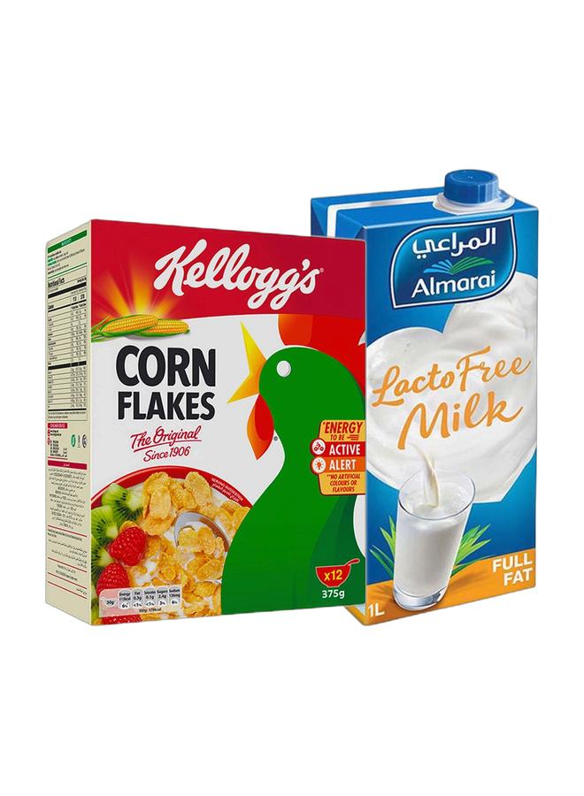 noon Corn Flakes Original 375grams & Long Life Milk Lactose Free Plain 1Liters Bundle - Image 1
