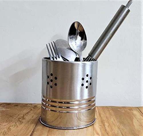 Stainless Steel Cutlery HolderSpoon Holder Cutlery Holder Pen Holder Brush StandBrush HolderHanging Spoon Steel StandFork HolderKnife Drainer Steel Basket Pack of 1 pc  - Image 1