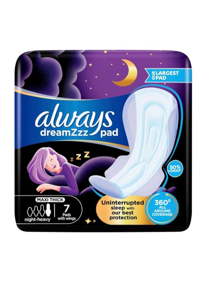 Always Dreamzz Pad Clean And Dry Maxi Thick, Night Long Sanitary Pads W/ Wings 7 Pads - Image 1