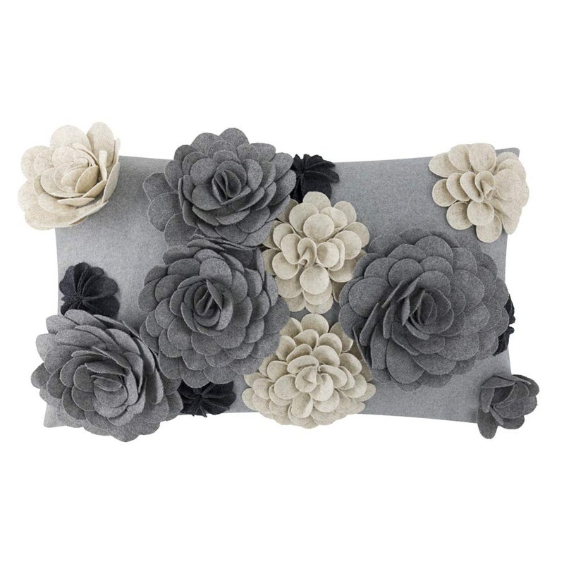 KINGROSE 3D Flower Throw Pillow Cover Decorative Pillow Case Elegant Cushion Cover for Home Decor Sofa Couch Bedroom 12 X 20 Inches Grey