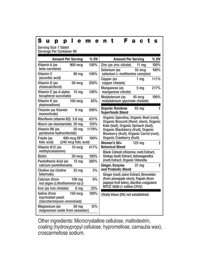 Rainbow Light Rainbow Light Multivitamin for Women 50+, Vitamin C, D & Zinc, Probiotics, Women's One 50+ Multivitamin Provides High-Potency Immune Support, Non-GMO, Vegetarian, 90 Tablets - Image 2