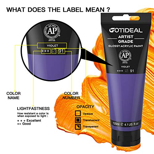 GOTIDEAL Acrylic Paint Violet Tubes(120ml, 4.1 oz) Non Toxic Non Fading,Rich Pigments for Painters, Adults & Kids, Ideal for Canvas Wood Clay Fabric Ceramic Craft Supplies (Violet) - Image 2