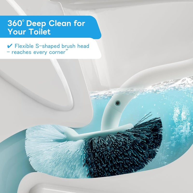 Topsky Toilet Brush with Holder, 2 Pack Compact Toilet Bowl Cleaner Brush and Holder with Stainless Steel Handle, Toilet Bowl Brush for Bathroom Storage (2Base+4Heads, White) - Image 5