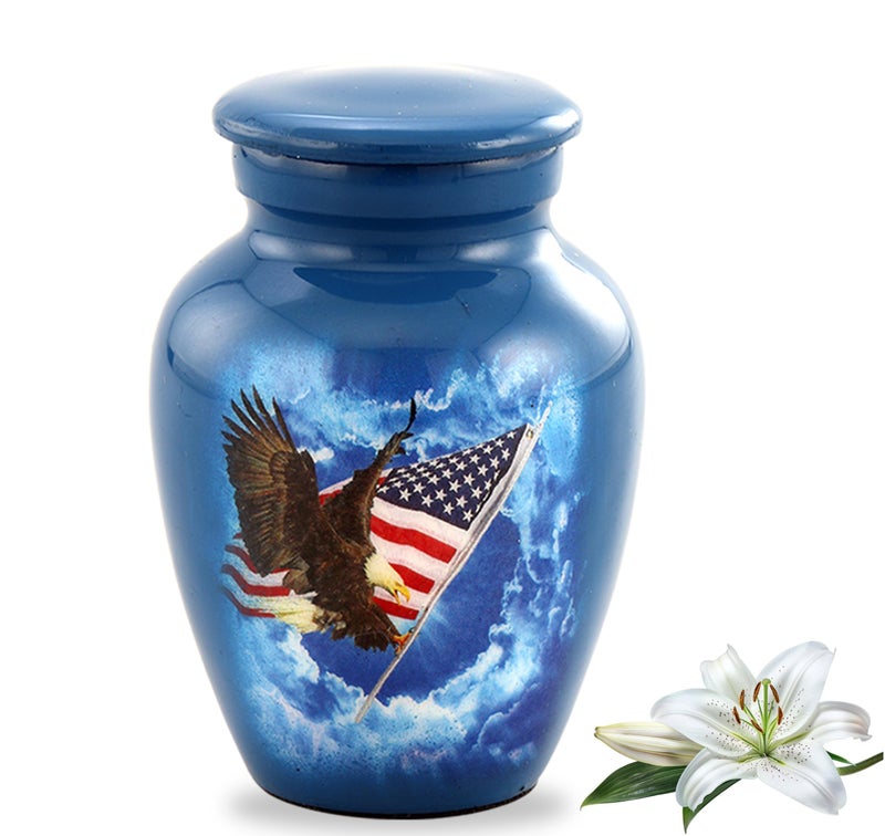 American Glory Keepsake Urn  American Flag with Eagle Mini Urn for Ashes  Token Urn  Patriotic Mini Jar  American Flag Soaring Eagle Sharing Urn with Premium Case  Velvet Bag Keepsake
