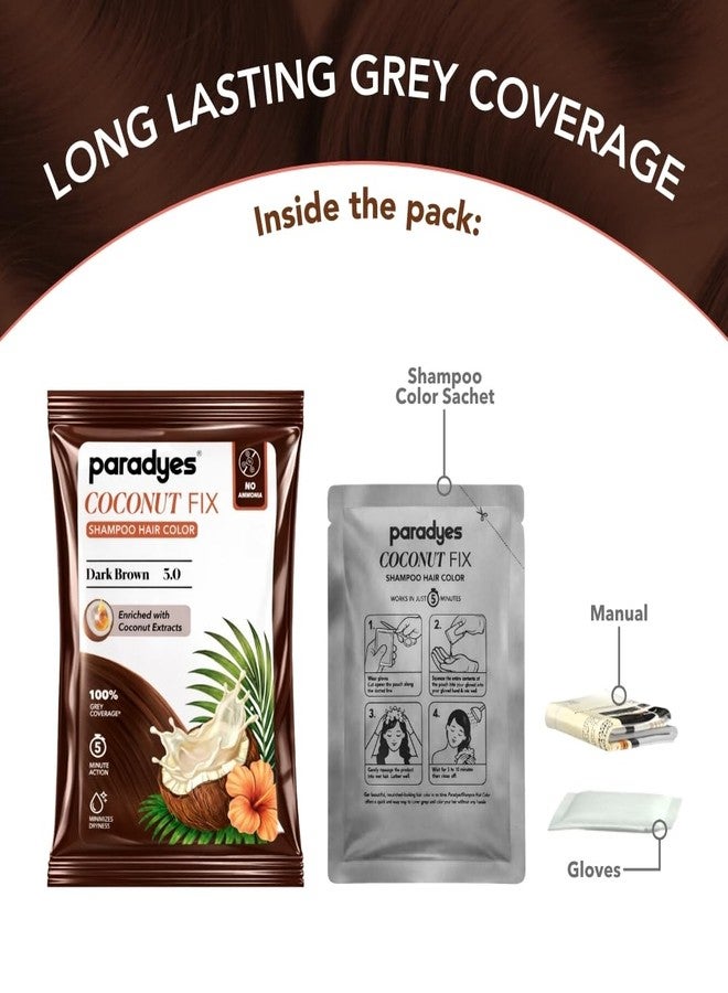 Paradyes Coconut Fix Shampoo Hair Color Dark Brown 3.0, No Ammonia, Enriched with Coconut Extracts to Minimizes Dryness, 5 - Minute Grey Coverage, Pack of 4 - Image 4