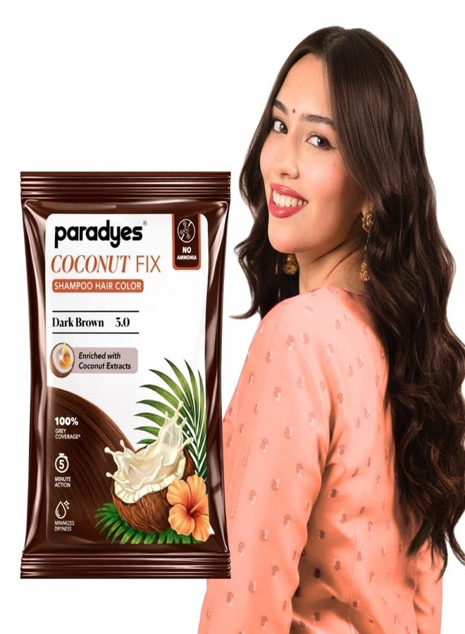 Paradyes Coconut Fix Shampoo Hair Color Dark Brown 3.0, No Ammonia, Enriched with Coconut Extracts to Minimizes Dryness, 5 - Minute Grey Coverage, Pack of 4 - Image 2