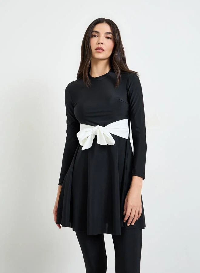 ستايلي Black Contrast Tie Knot Detail Tunic And Leggings Burkini Set