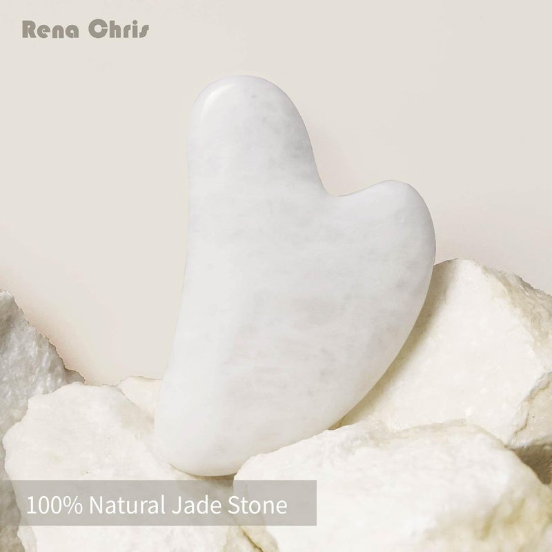 Rena Chris Gua Sha Facial Tools, Natural Jade Guasha Tool, Manual Massage Sticks for Jawline Sculpting and Puffiness Reducing, Skin Care Gift (White) - Image 2