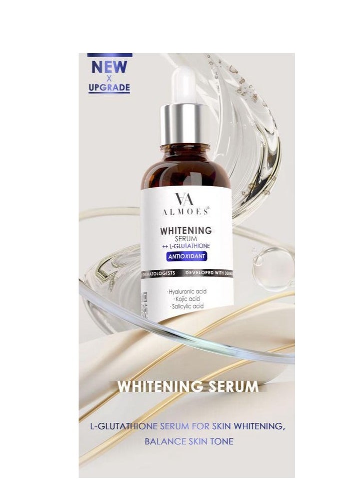 ALMOES INC - Glutathione Serum for Skin Whitening Balance Skin Tone Improve Elasticity With Hyaluronic Acid Salicylic Acid Kojic Acid 30ML - Image 1
