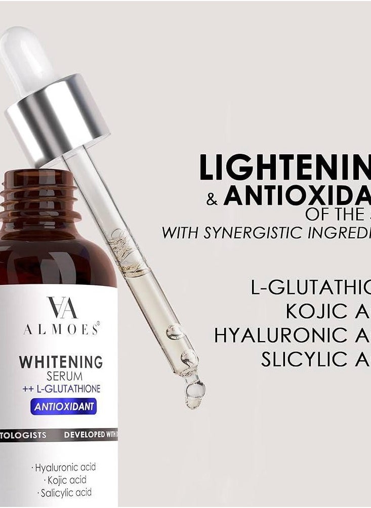 ALMOES INC - Glutathione Serum for Skin Whitening Balance Skin Tone Improve Elasticity With Hyaluronic Acid Salicylic Acid Kojic Acid 30ML - Image 1