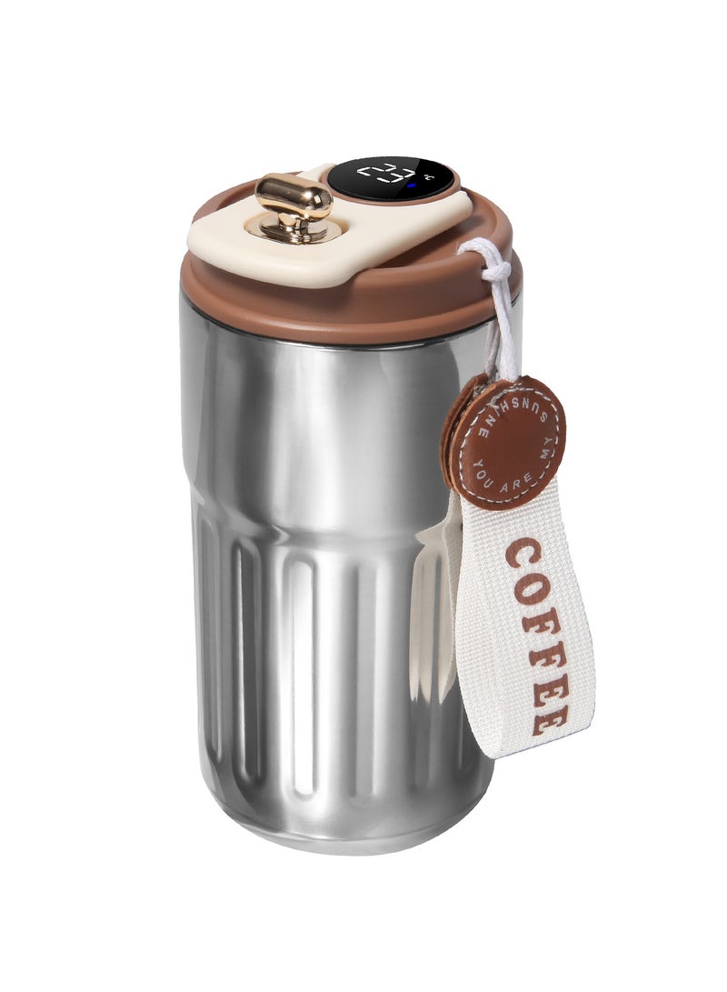 INFOSUN Smart LED Temperature Display Travel Office Coffee Mug, 316 Stainless Steel 450ML Durable Leak-proof Easy Grip Portable Thermos Mug（Sliver）  - Image 1