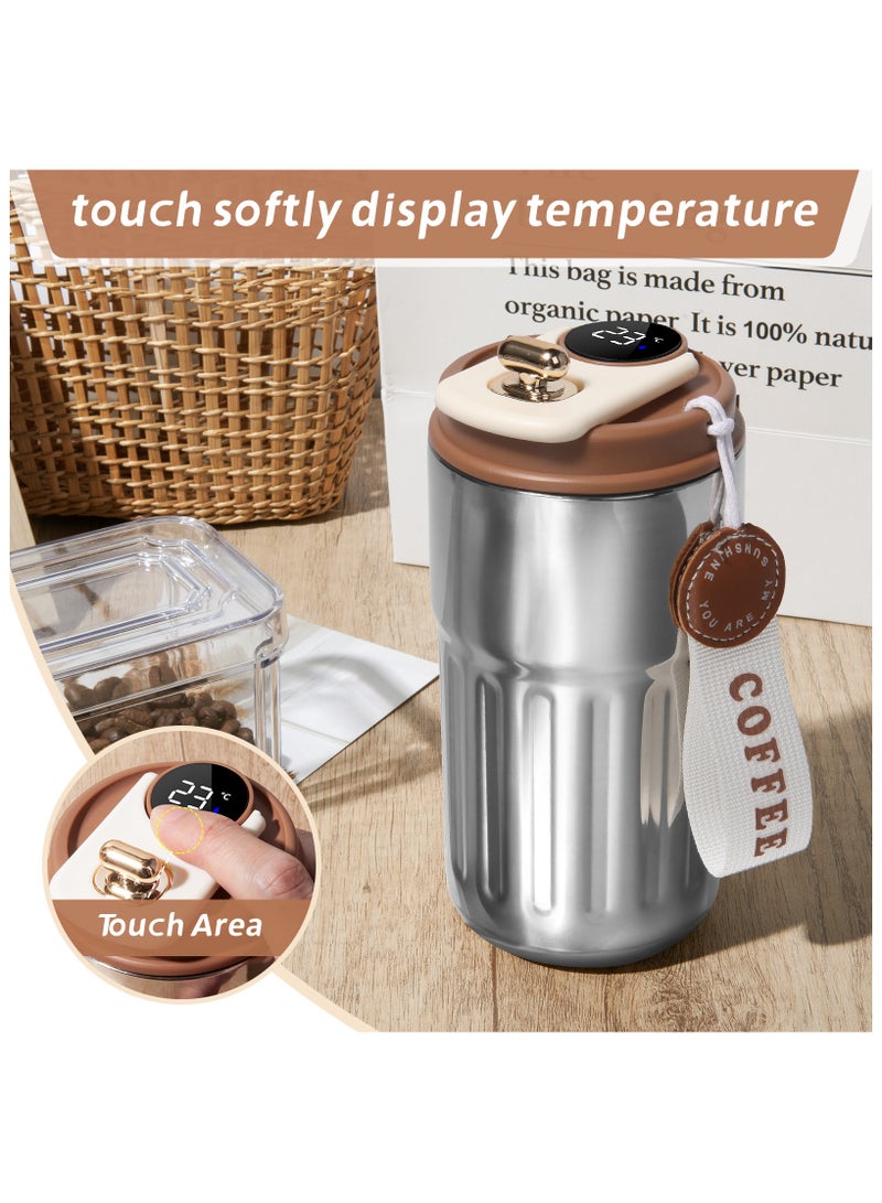 INFOSUN Smart LED Temperature Display Travel Office Coffee Mug, 316 Stainless Steel 450ML Durable Leak-proof Easy Grip Portable Thermos Mug（Sliver）  - Image 2