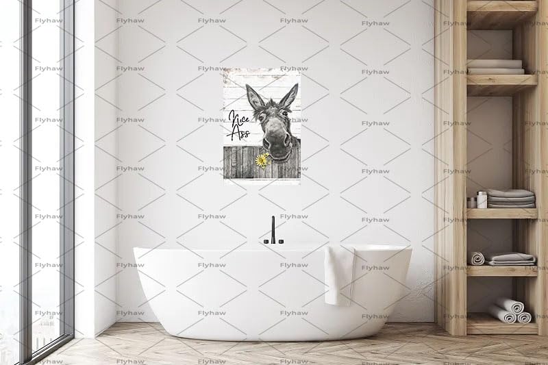 Flyhaw Funny Donkey Sunflower Bathroom Wall Art Metal Tin Sign Bathroom Wall Decor Nice Ass Farmhouse Bathroom Sign for Toilet Restroom Washroom Decor Gifts Vintage Retro Poster Plaque Donkey Accessories Farm Decor 8x12 Inch - Image 5