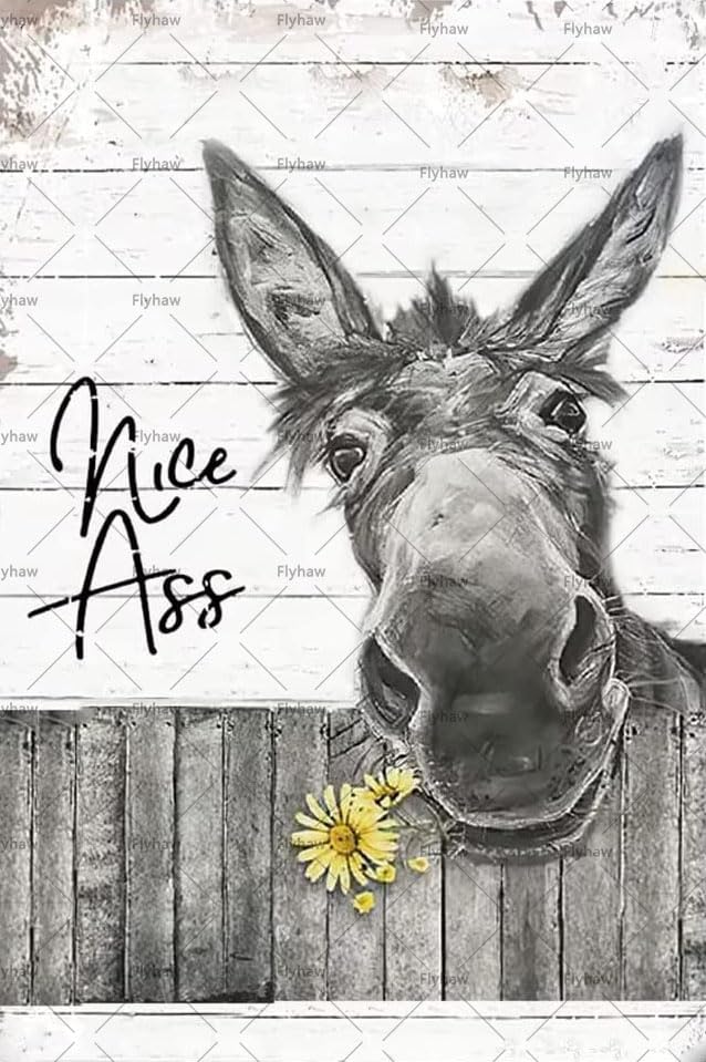 Flyhaw Funny Donkey Sunflower Bathroom Wall Art Metal Tin Sign Bathroom Wall Decor Nice Ass Farmhouse Bathroom Sign for Toilet Restroom Washroom Decor Gifts Vintage Retro Poster Plaque Donkey Accessories Farm Decor 8x12 Inch - Image 1