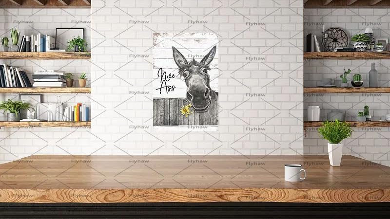 Flyhaw Funny Donkey Sunflower Bathroom Wall Art Metal Tin Sign Bathroom Wall Decor Nice Ass Farmhouse Bathroom Sign for Toilet Restroom Washroom Decor Gifts Vintage Retro Poster Plaque Donkey Accessories Farm Decor 8x12 Inch - Image 4