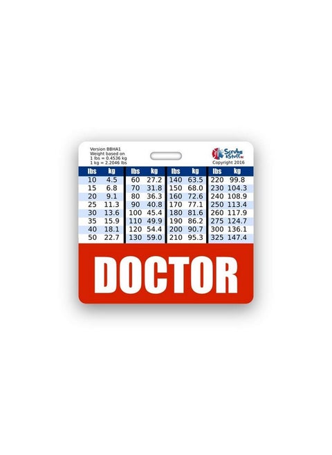 Doctor Badge Buddy Horizontal W/Height & Weight Conversion Charts (Standard Red)