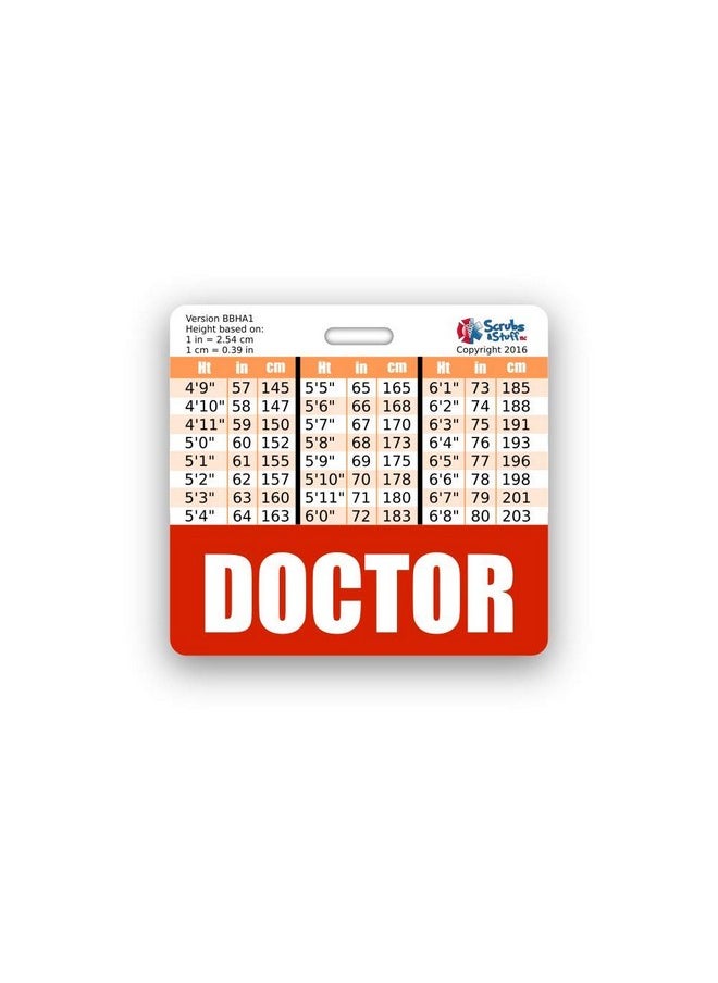 Scrubs and Stuff LLC - Doctor Badge Buddy Horizontal W/Height & Weight Conversion Charts (Standard Red) - Image 1