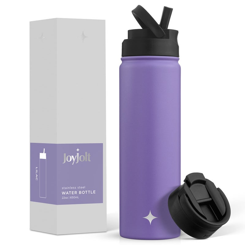 JoyJolt Triple Insulated Water Bottle with Straw Lid AND Flip Lid! 22oz Water Bottle, 12 Hour Hot/Cold Vacuum Insulated Stainless Steel Water Bottle. BPA-Free Leakproof Water Bottles - Thermos Bottle - Image 1