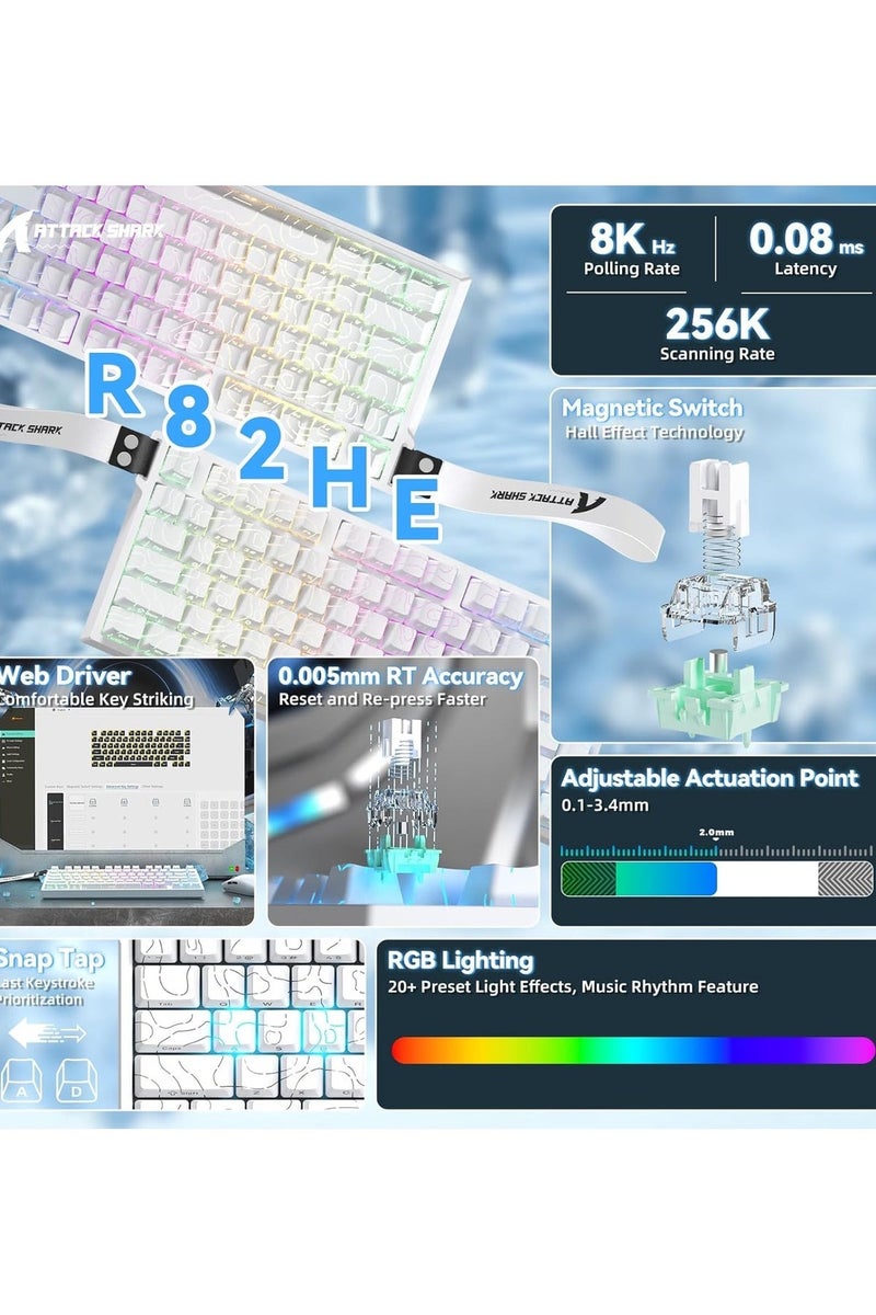 Attack Shark R82 HE Rapid Trigger Wired Mechanical Gaming Keyboard TKL NKRO with 8K Polling, 0.005mm RT Accuracy, 256K Scan Rate, 5-Layer Sound Damped, Hall Effect Magnetic Switch, Driver for PC Mac (Black) - Image 2