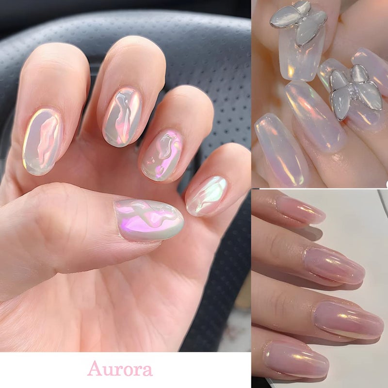 Furimuk 6 Colors Chrome Nail Powder Metallic Mirror Effect Aurora Magic White Pearl Chrome Nails Powder for Nail Art Gel Polish, Mica Powder Iridescent Nail Powder Manicure Pigment - Image 3