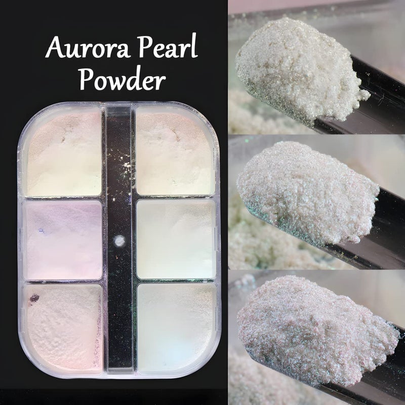 Furimuk 6 Colors Chrome Nail Powder Metallic Mirror Effect Aurora Magic White Pearl Chrome Nails Powder for Nail Art Gel Polish, Mica Powder Iridescent Nail Powder Manicure Pigment - Image 4