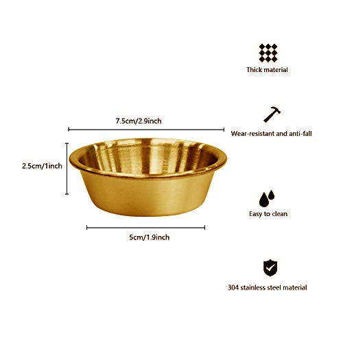 BangBoom 10Pack 2.3OZ Stainless Steel Sauce Dish, Seasoning Dishes, Premium Sushi Dipping Bowl Saucers, Metal Ramekins, Mini Appetizer Plates, Individual Condiment Sauce Cups (Gold) - Image 2