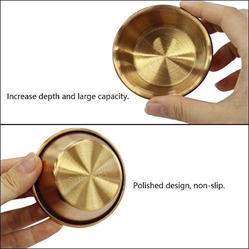 BangBoom 10Pack 2.3OZ Stainless Steel Sauce Dish, Seasoning Dishes, Premium Sushi Dipping Bowl Saucers, Metal Ramekins, Mini Appetizer Plates, Individual Condiment Sauce Cups (Gold) - Image 3