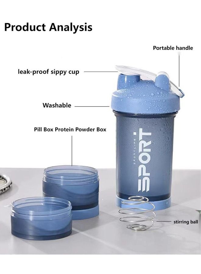 Generic Protein Shaker Bottle With Mixing Ball Portable Sports Water Bottle Leak Proof Gym Cup For Protein Blends With Powder Storage And Pill Organizer, Ideal Before Workout, BPA Free (Blue) - Image 3