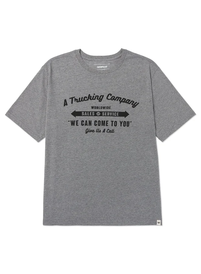 Caterpillar CAT Men’s Trucking Company Graphic Tee – 60% Cotton 40% Recycled Polyester – Soft Jersey – Chest Print