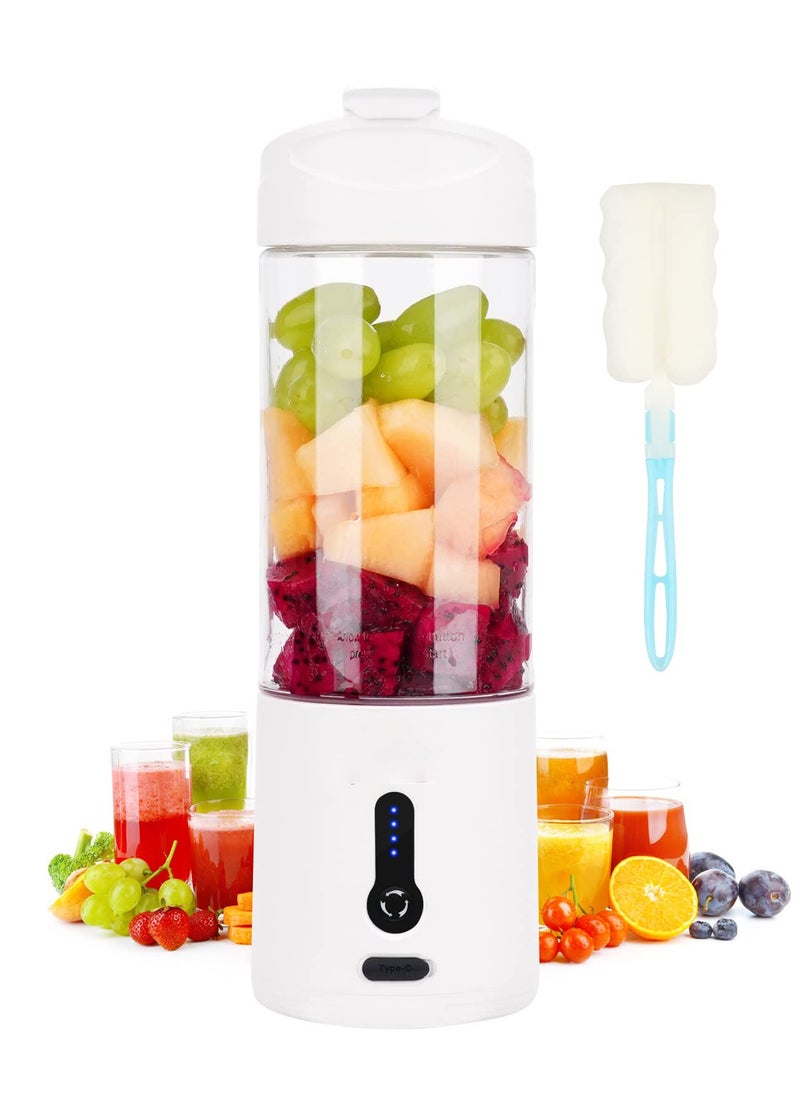 Excefore Portable Blender for Shakes and Smoothies, 532ML Type-C USB Rechargeable Blender, Powerful Mini Juice Blender with 6 Blades Ice Tray and Cleaning Brush for Travel Sports Kitchen(White)  - Image 1