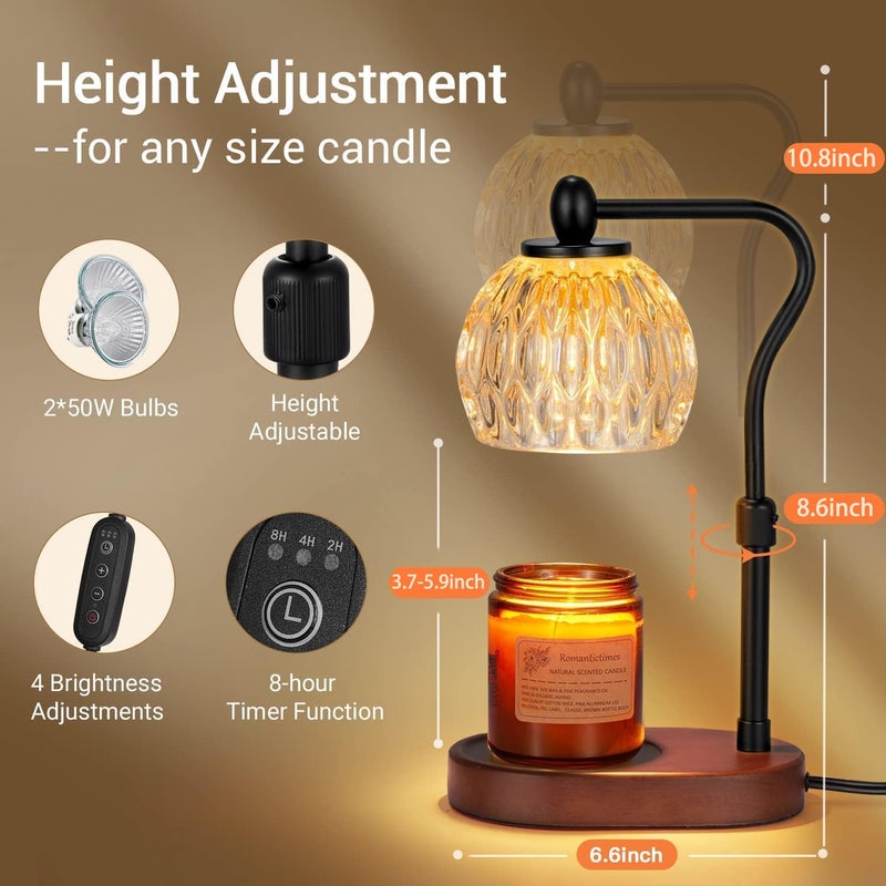 NVRGIUP Candle Lamp with Timer & Dimmer - Height Adjustable for Scented Candles, with 2 * 50W Bulbs - Home Decor Gift for Mothers Day (Black) - Image 2