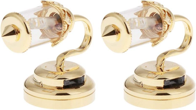 klarako 2pcs Dollhouse Miniature Clear Lampshade LED Light Wall Lamp Model for 1:12 Gold - Image 1