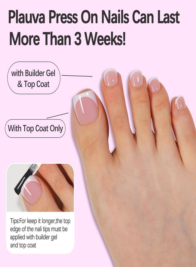 Plauva 300pcs French Tip Press on Toenails, Pink White Toe Nail Tips Short, Soft Gel Toe Press On Nails, Soak Off Fake Toe Nails for Women Toe Nail Art DIY 15 Sizes - Image 5