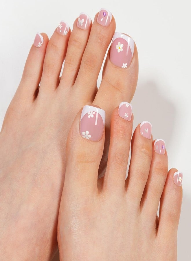 Plauva 300pcs French Tip Press on Toenails, Pink White Toe Nail Tips Short, Soft Gel Toe Press On Nails, Soak Off Fake Toe Nails for Women Toe Nail Art DIY 15 Sizes - Image 4
